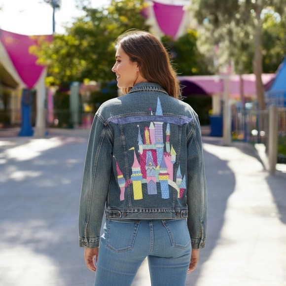 Vintage Levi’s 70507 Denim Trucker Jacket USA Made Castle Graphic Back M - Picture 3 of 12